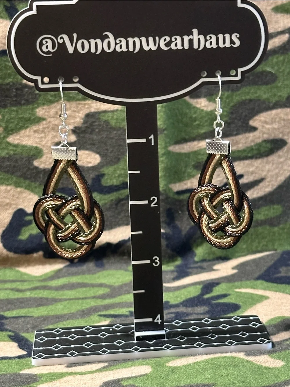 Tactical Elegance Handcrafted Camo Thread Earrings